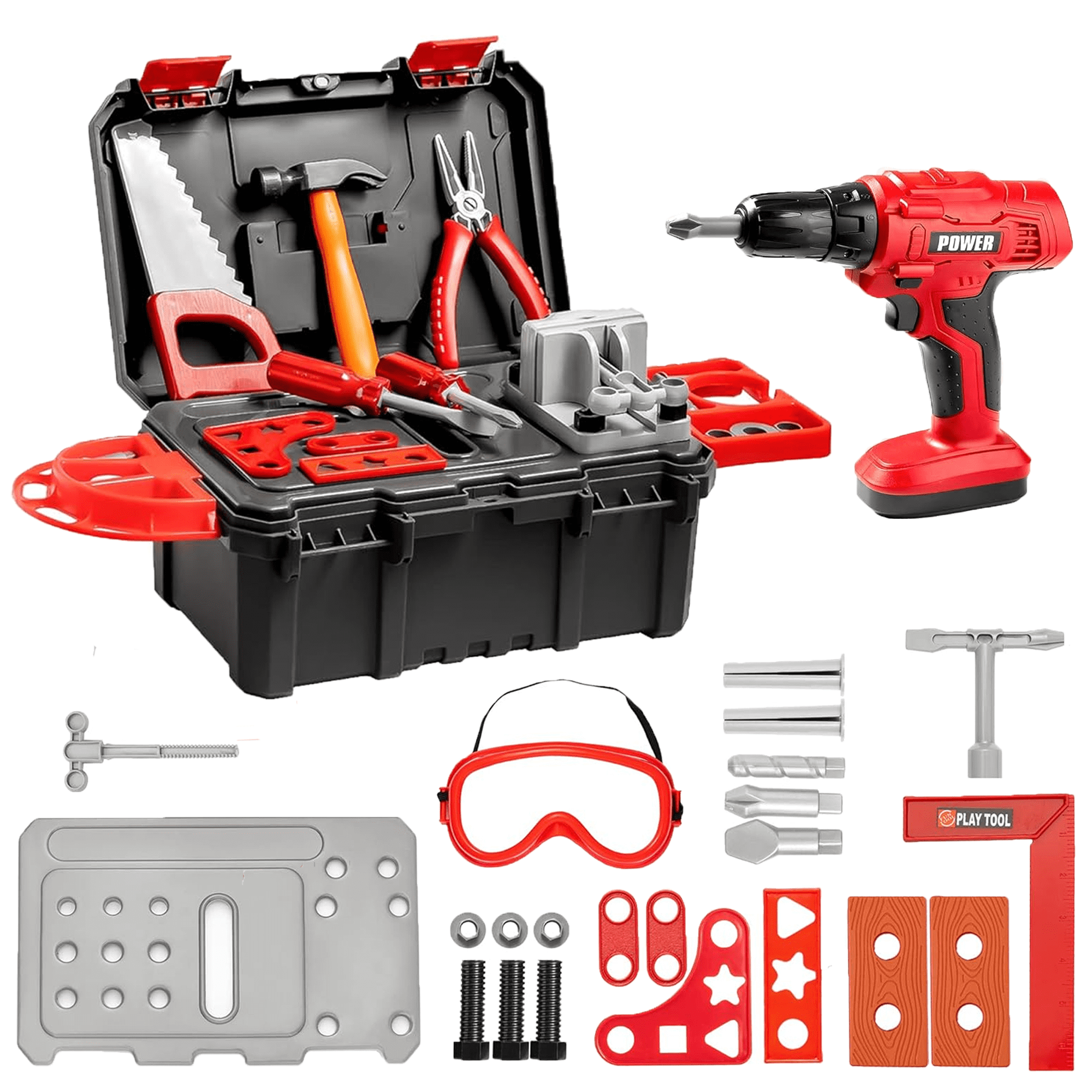 Richgv Kids Tool Set 42 PCS Toddler Tool Set, Pretend Play Kids Construction Toy with Tool Box