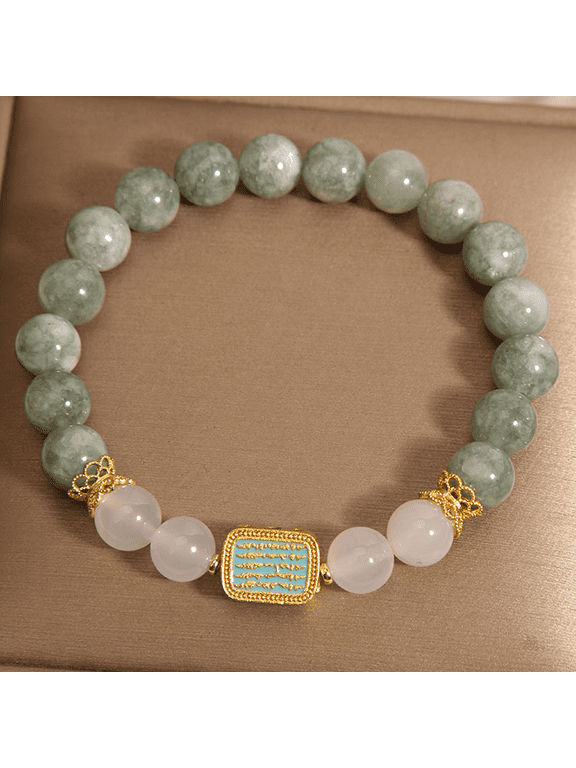 Natural Green Jade Bracelet for Women, Buddha Stones White Agate Bracelet with Five Scriptures for Positive Energy, Gift for Women