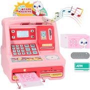 Richgv Piggy Bank for Kids, ATM Money Savings Bank for Cash Coin Toys for Girls 3-6 Year, Pretend Play Money Saving Box with Music
