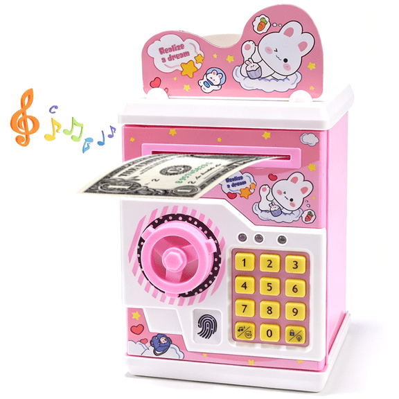 Richgv Piggy Bank for Kids, Cash Coin Can Toys for Girls 3-6 Year Old, ATM Toy Savings Bank Machine Electronic Money Bank with Fingerprint Simulation
