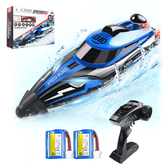 Richgv Remote Control Boat High Speed RC Boat Toys for Kids Adults, 25+ MPH Electric RC Boat for Pools Lakes with 2.4GHz Remote Control Light