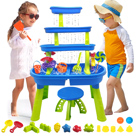 Richgv Sand and Water Table Toy for Kids, 4-Tier Kids Sand and Water Play Table Beach Summer Toys, Outdoor Activity Sensory Play Water Table for Boys Girls