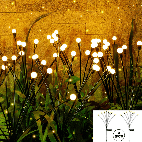 Richgv Solar Powered Firefly Lights, 2 PCS 8 LED Outdoor Waterproof Solar Starburst Swaying Garden Lights, Firefly Solar Lights for Garden Yard