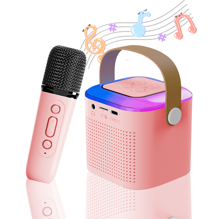 Richgv Upgraded Mini Karaoke Machine for Kids, Music Toys for Girls Boys  Toddlers, Portable Bluetooth Speaker with Wireless Microphone for Birthday  Party Home Gifts for Girls Boys, Pink 