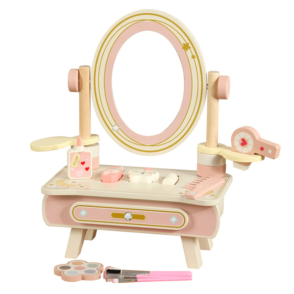 Richgv Wooden Vanity Set for Kids, Pretend Play Vanity Toys for Girls 3-6 Year, Girls Makeup Table Dress Up Beauty Salon Set with Makeup Accessories, Toddlers Toys Gift for Girls