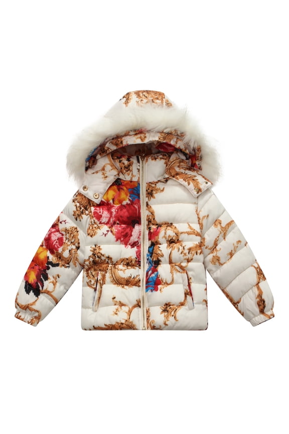 Baby Girls White Red All Over Patterned Print Padding Jacket 24M