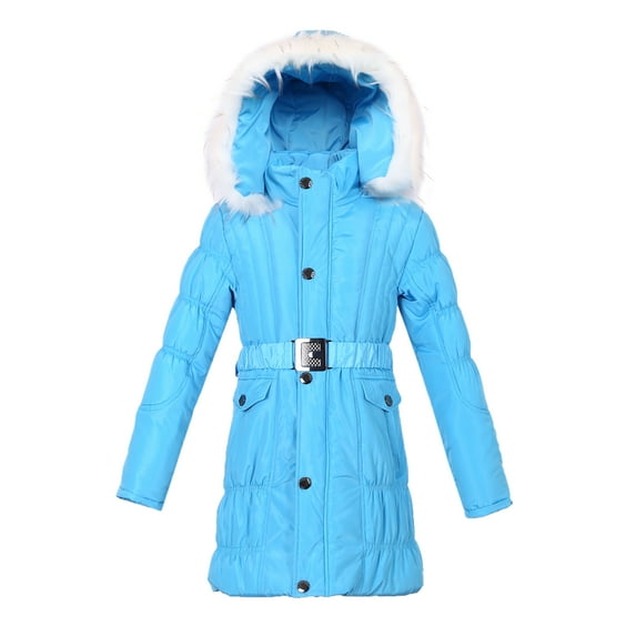 Richie House Big Girls' Padded Winter Jacket with Belt and Faux Fur Hood NRH0784
