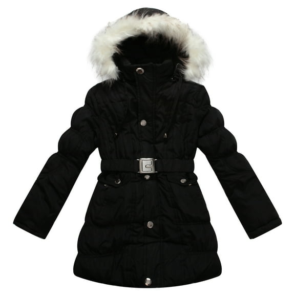 Richie House Big Girls' Padded Winter Jacket with Belt and Faux Fur Hood NRH0784