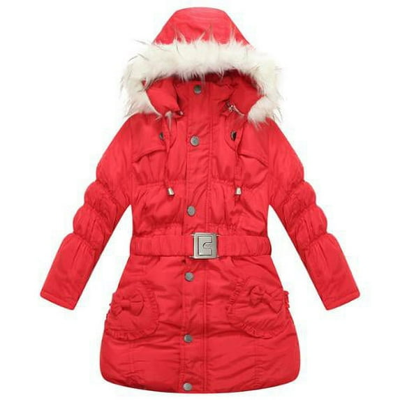 Richie House Big Girls Red Padded Belt Faux Fur Hood Winter Jacket 6/7