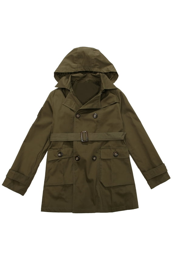 Boys' Double Breated And Hooded Jacket With Patch Pockets RH1445