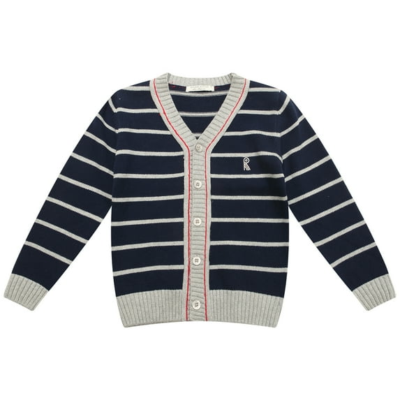 Richie House Boys' Striped Cardigan Sweater with R Embroidery RH1695