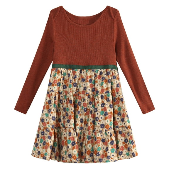 Richie House Girls' Charming Dress with small floral printed skirt RH0962