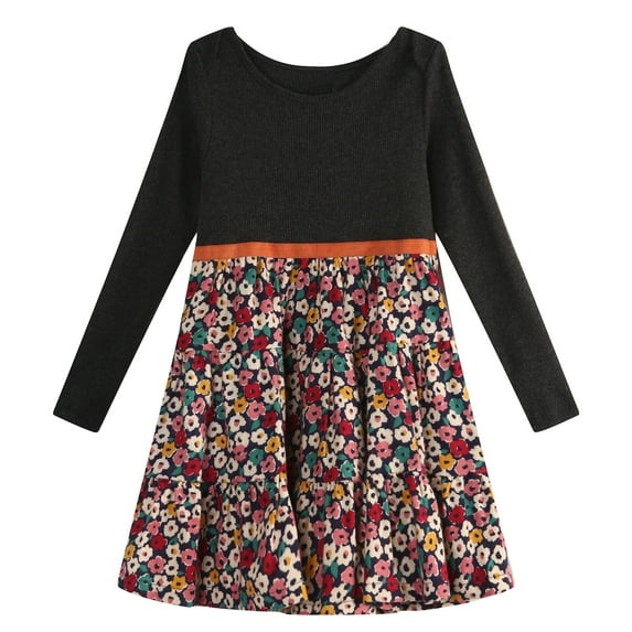 Richie House Girls' Charming Dress with small floral printed skirt RH0962