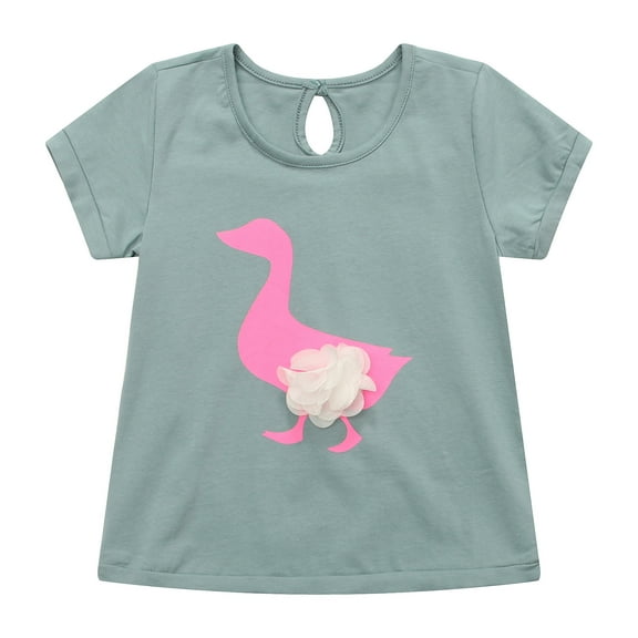 Richie House Girls' Classic Short Sleeve T-shirt with Contrasting Duck Print RH1774