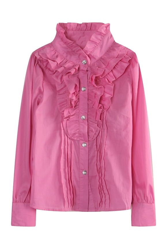 Girls' Classic Sweet Blouse with Ruffled Collar RH1570