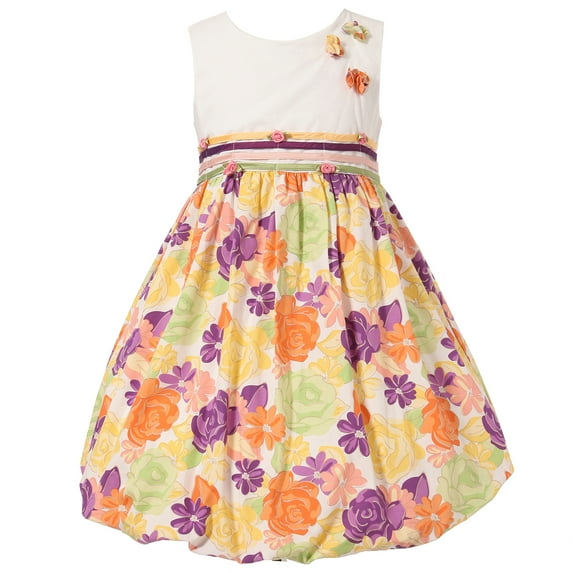 Richie House Girls' Colorful Floral Bubble Dress with Rosette Accents RH0950