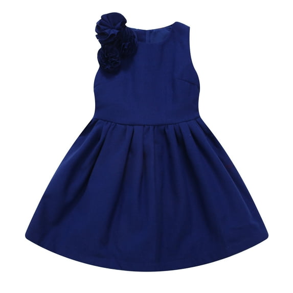 Richie House Girls' Dark Dress with Shoulder Ruffles RH0712