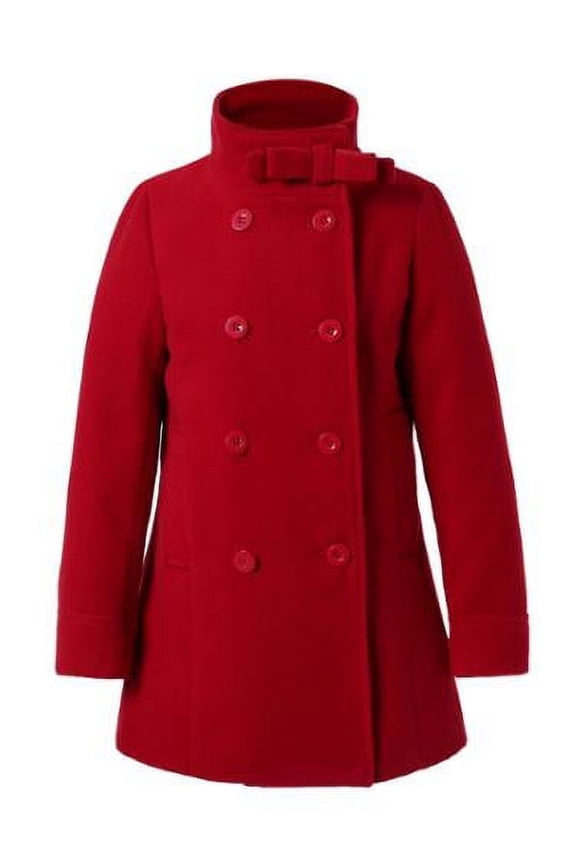Girls Dark Red Double-Breasted Stand Collar Jacket 10