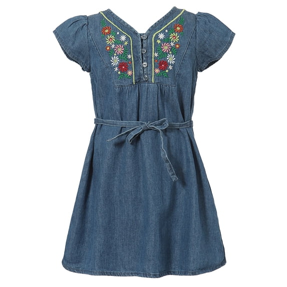 Richie House Girls' Denim Dress with Embroidery RH1919