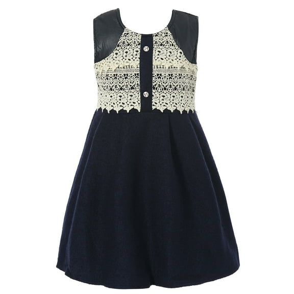 Richie House Girls' Denim Dress with Lace RH1252