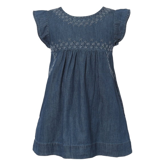 Richie House Girls' Denim Dress with Matching Embroidery RH1920
