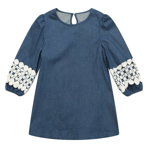 Richie House Girls' Denim Pullover with Lace Sleeve RH1584