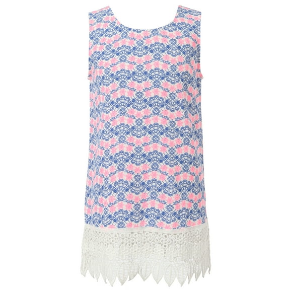 Richie House Girls' Dress With All Over Patterned Print And Lace RH1568