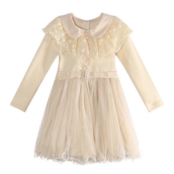 Richie House Girls' Dress with Tulle Skirt and Lace Collar RH0915