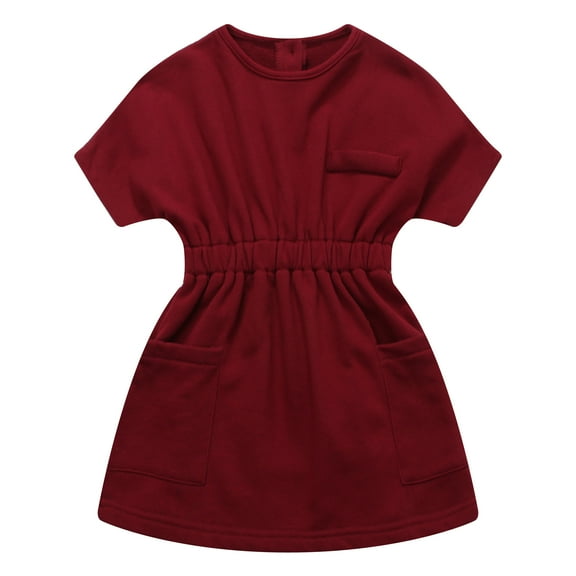 Richie House Girls' Elastic Waisted Dress with Patch Pockets RH1175