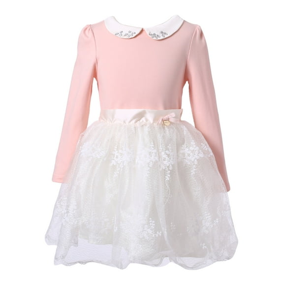 Richie House Girls' Elegant Long Top with Layered Mesh Bottoms RH2083