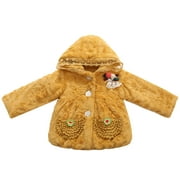 Richie House Girls' Faux Fur Hooded Jacket with Knit Pockets and Lace Trim RH0789