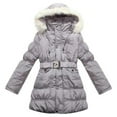 thumbnail image 1 of Richie House Girls Grey Fur Hood Belt Padded Winter Jacket 14, 1 of 2
