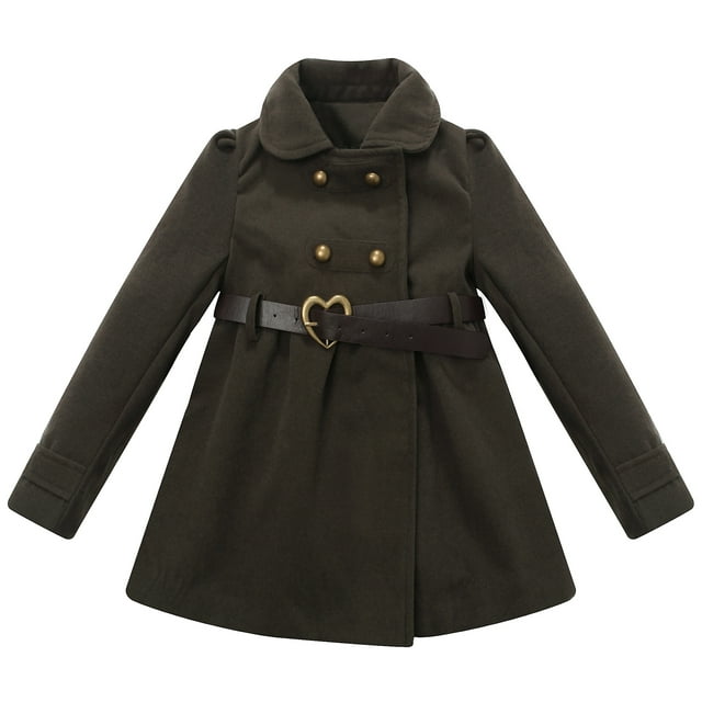 Richie House Girls' Jacket with Fake Leather Belt and Metal Snaps Closure RH1113