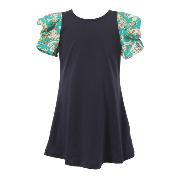 Richie House Girls' Knit Dress with Chiffon Sleeve RH1855