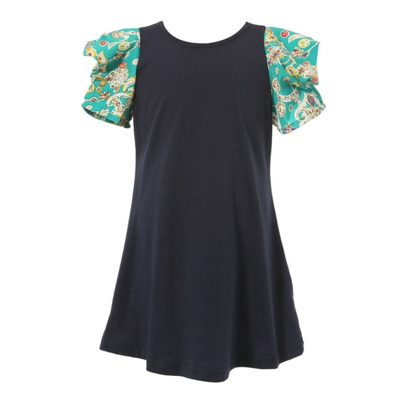 Richie House Girls' Knit Dress with Chiffon Sleeve RH1855