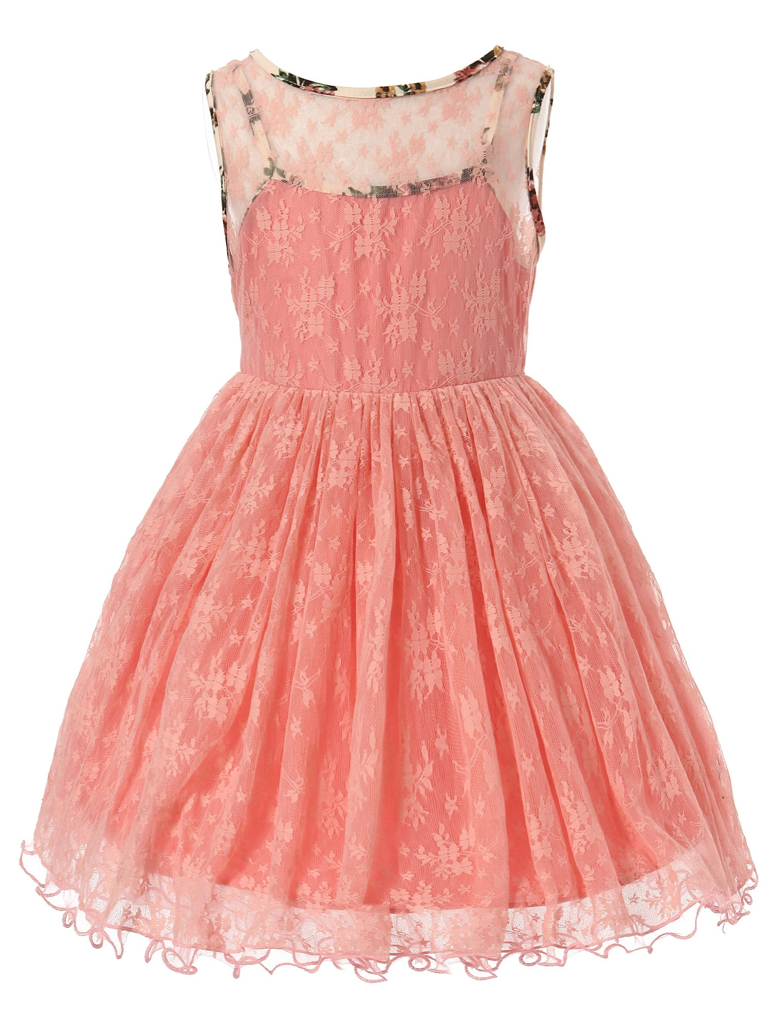 Richie House Girls' Lacy Dress with Floral Elements and Ribbon RH0793