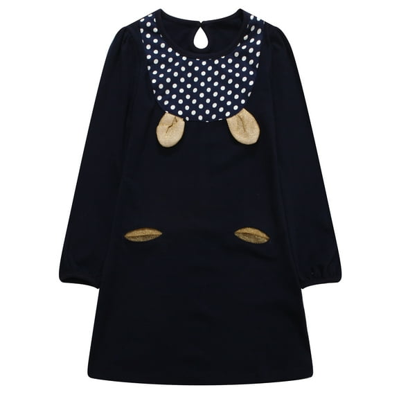 Richie House Girls' Long Sleeve Knit Dress with Golden Ears RH1263