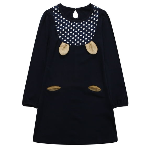 Richie House Girls' Long Sleeve Knit Dress with Golden Ears RH1263
