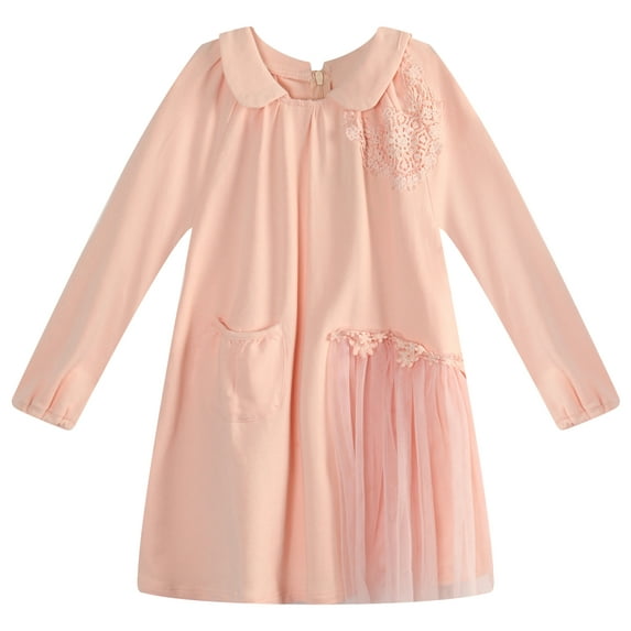 Richie House Girls' Long Top With Lace And Mesh Fabric RH1172