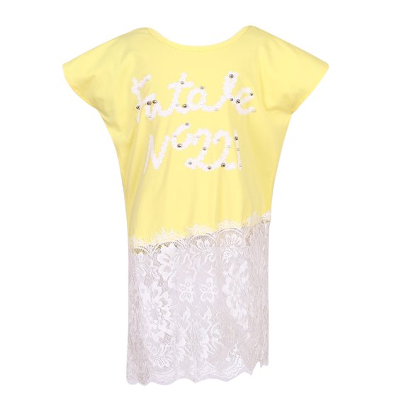 Richie House Girls' Medium Knit T-Shirt with Irregular Lace Bottom RH2477