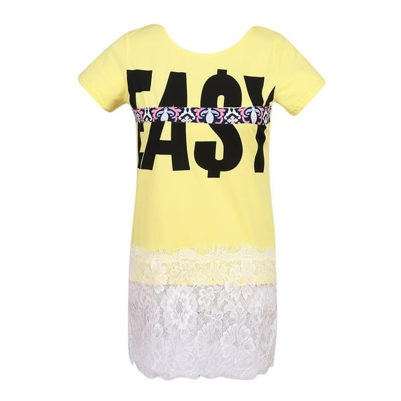 Richie House Girls' Medium Knit T-Shirt with Lace Bottom RH2476