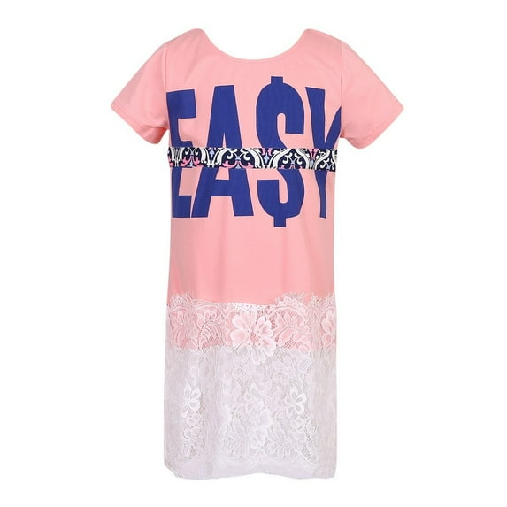 Richie House Girls' Medium Knit T-Shirt with Lace Bottom RH2476