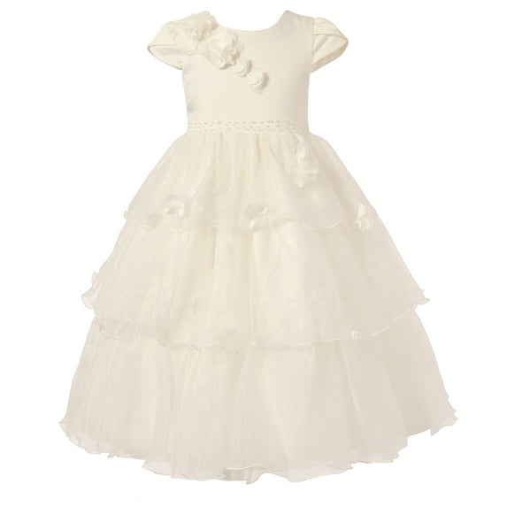Richie House Girls' Multilayered Gown with Rosettes and Pearl Accents RH0941