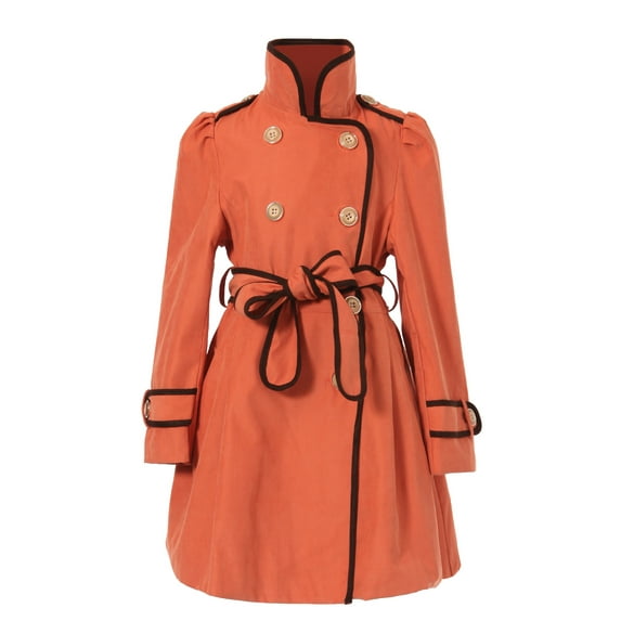 Richie House Girls' Orange Flared Top Coat with Chocolate Trim RH0936-7/8
