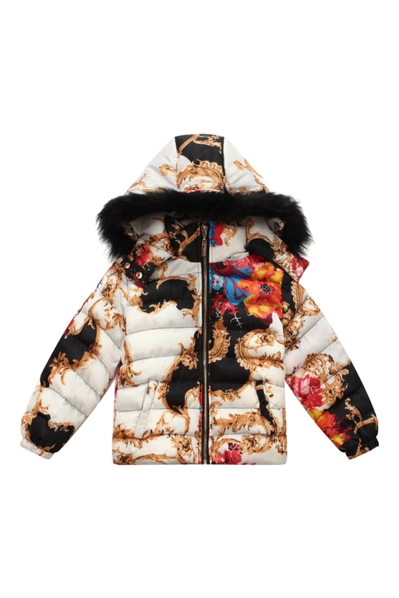 Girls' Padding Jacket with All Over Patterned Print RH1114