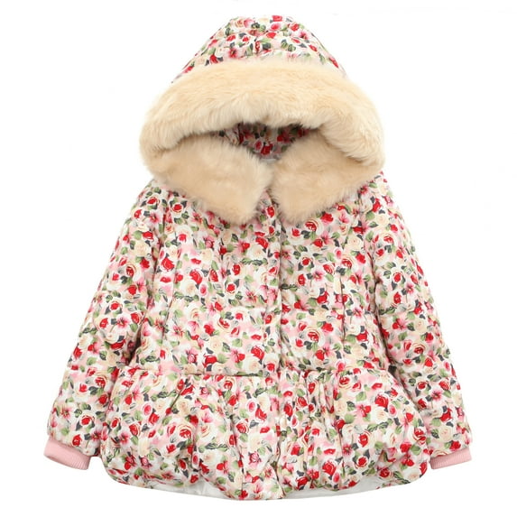Richie House Girls' Padding Jacket with Fake Fur Hood RH1346