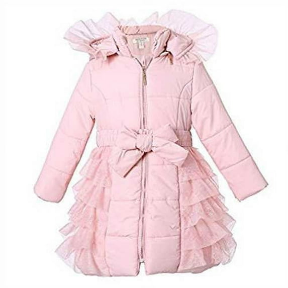 Richie House Girls' Padding Jacket with Ruffled Mesh RH1395-B-9/10-FBA Pink