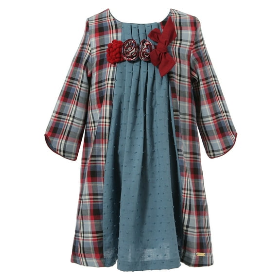 Richie House Girls' Plaid Dress with Essembled Flowers RH1710