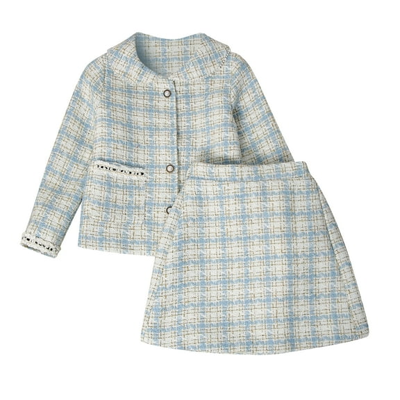 Richie House Girls Plaid Skirt 2P Set Long Sleeve Jacket Coat Party Dress Skirt Fall Outfit 3-10T RHK3008-A-7/8