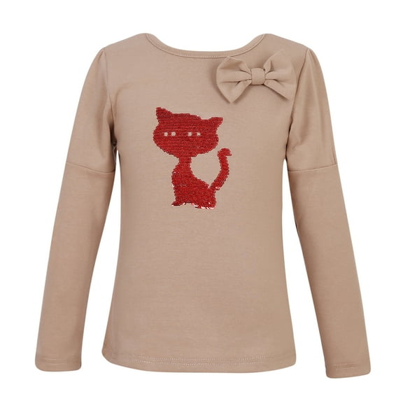 Richie House Girls' Pullover Shirt with Cat Embroidery RH2426